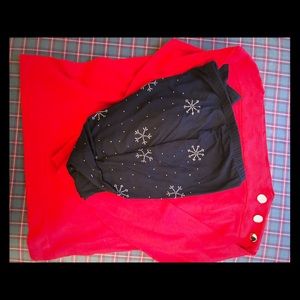 Red Zara sweater and snowflake rhinestone leggings